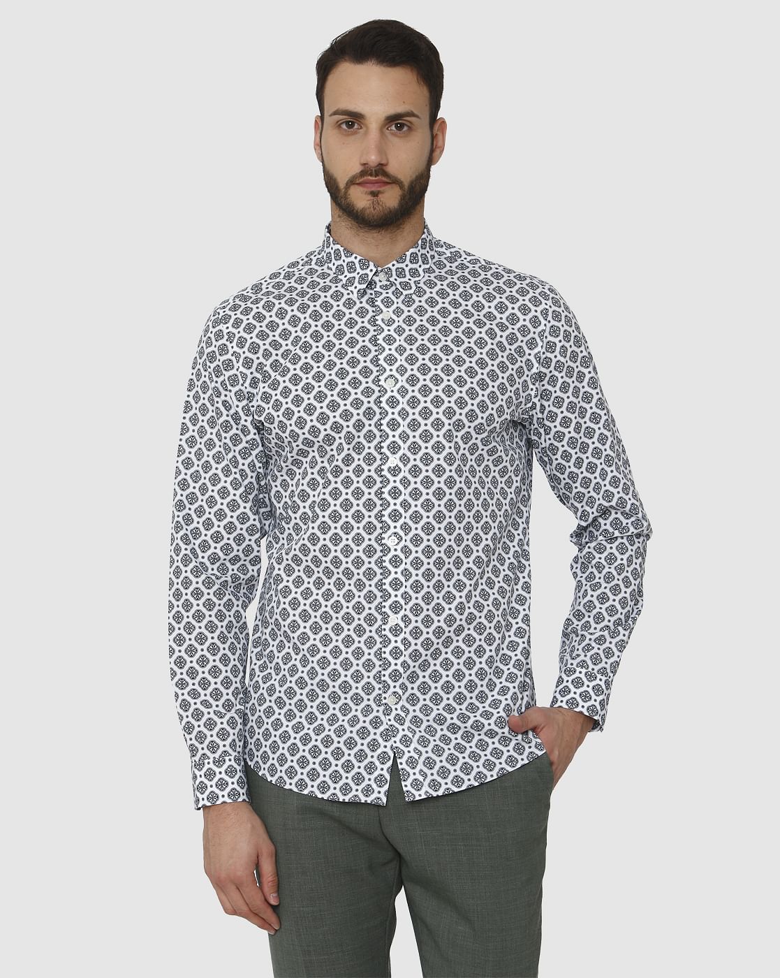 White All Over Print Full Sleeves Shirt