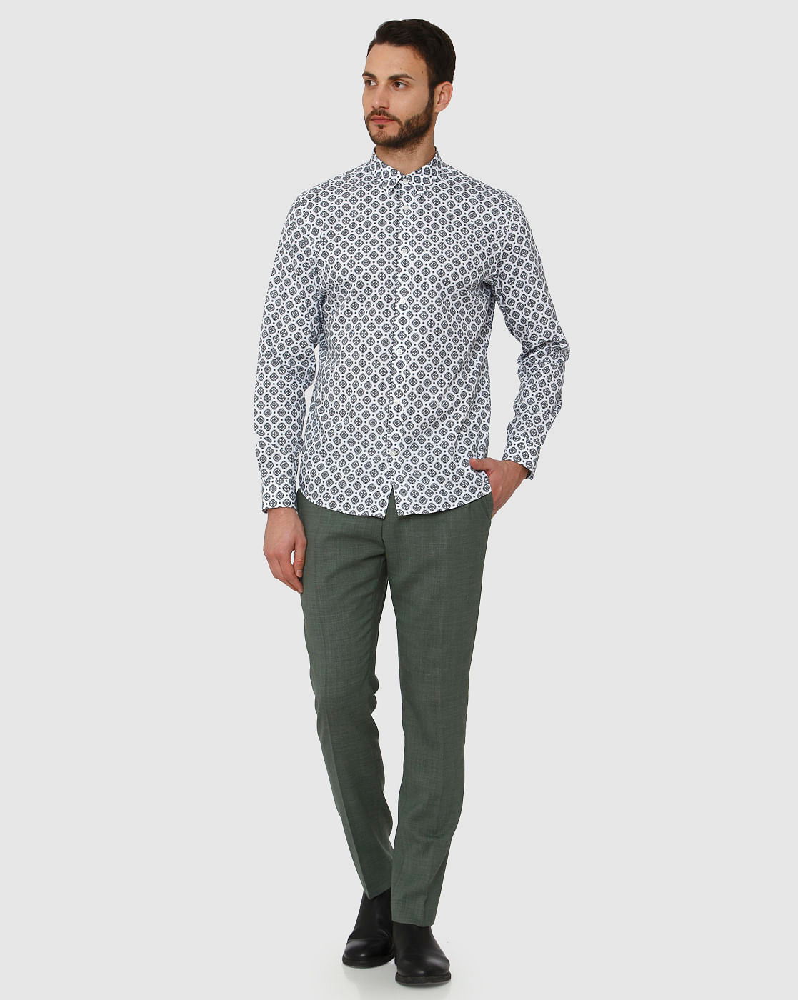 White All Over Print Full Sleeves Shirt