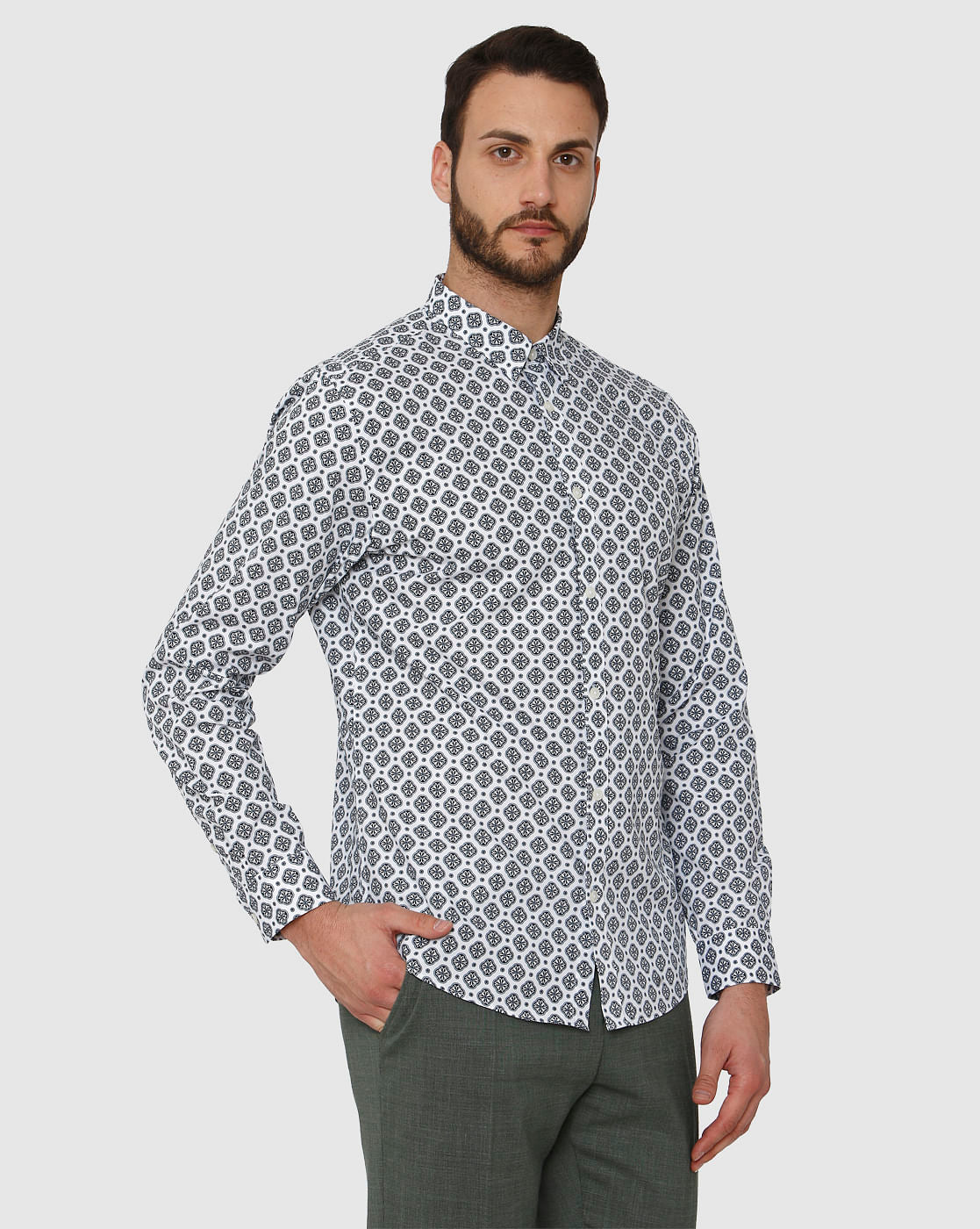 White All Over Print Full Sleeves Shirt