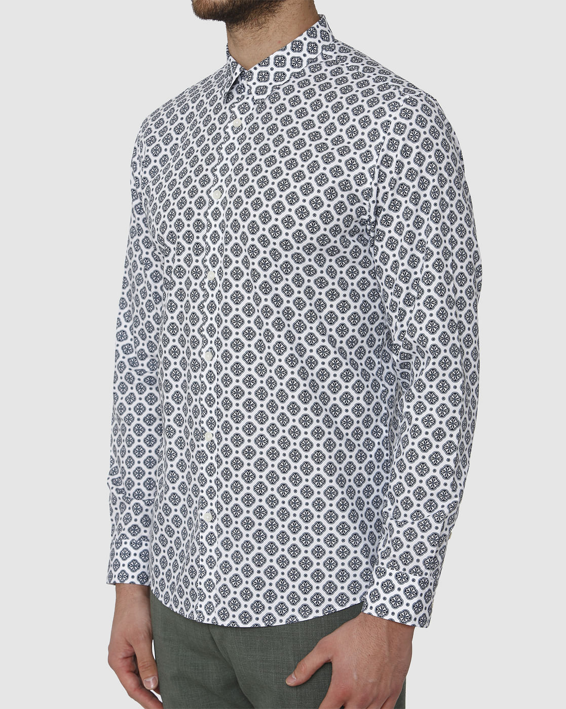 White All Over Print Full Sleeves Shirt