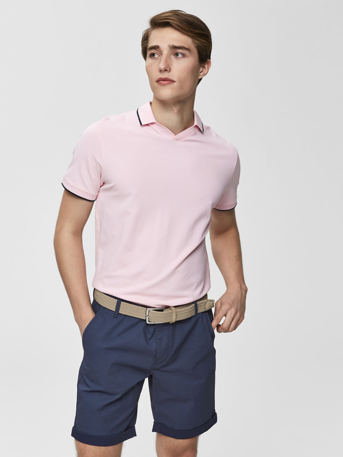 Pink Contrast Tipping Polo Neck T-Shirt