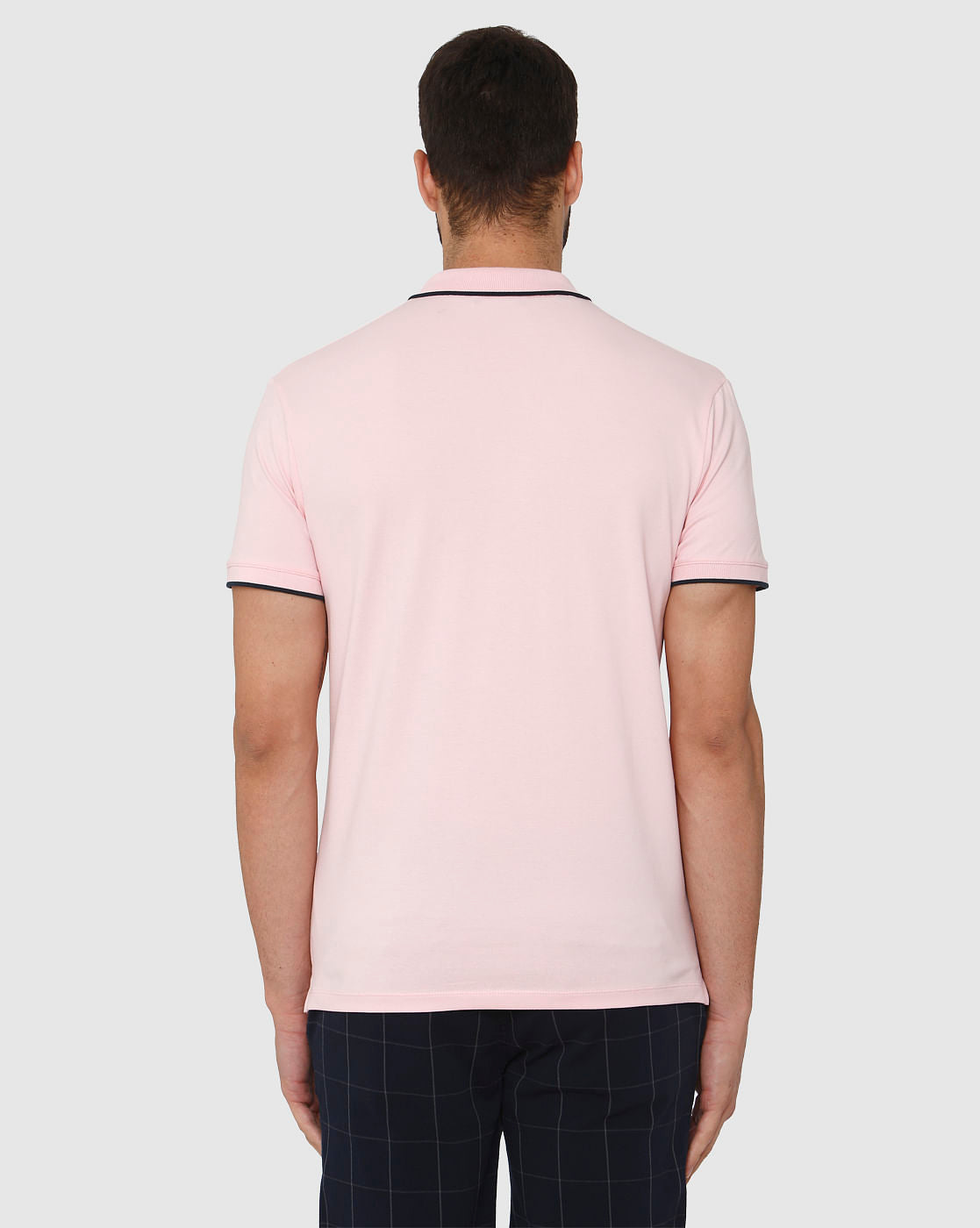 Pink Contrast Tipping Polo Neck T-Shirt