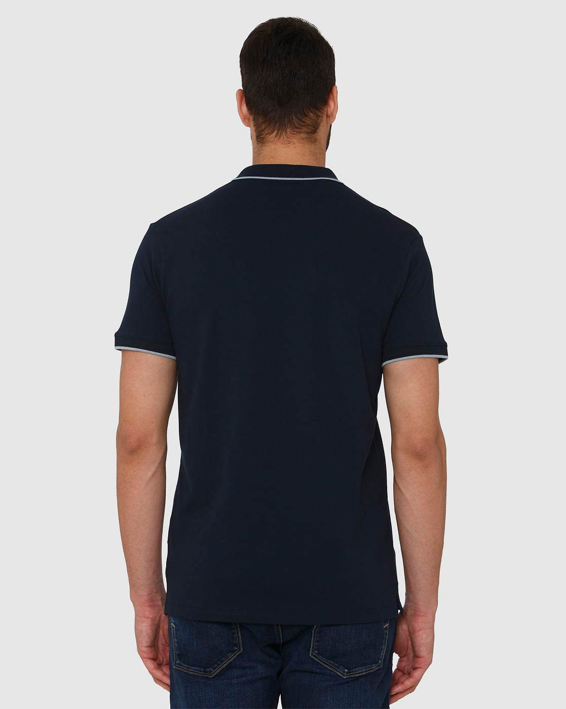 Blue Contrast Tipping Polo Neck T-Shirt