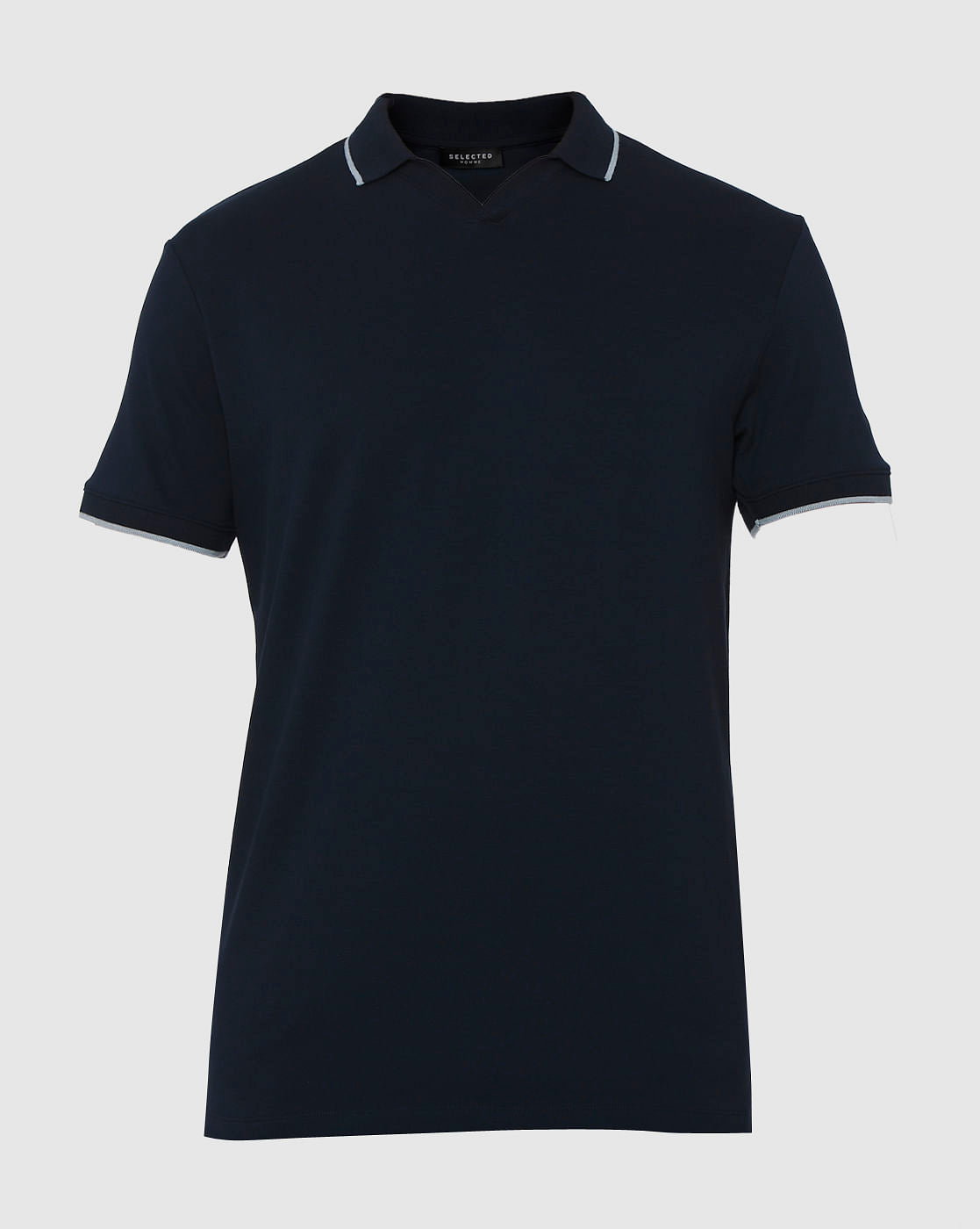 Blue Contrast Tipping Polo Neck T-Shirt