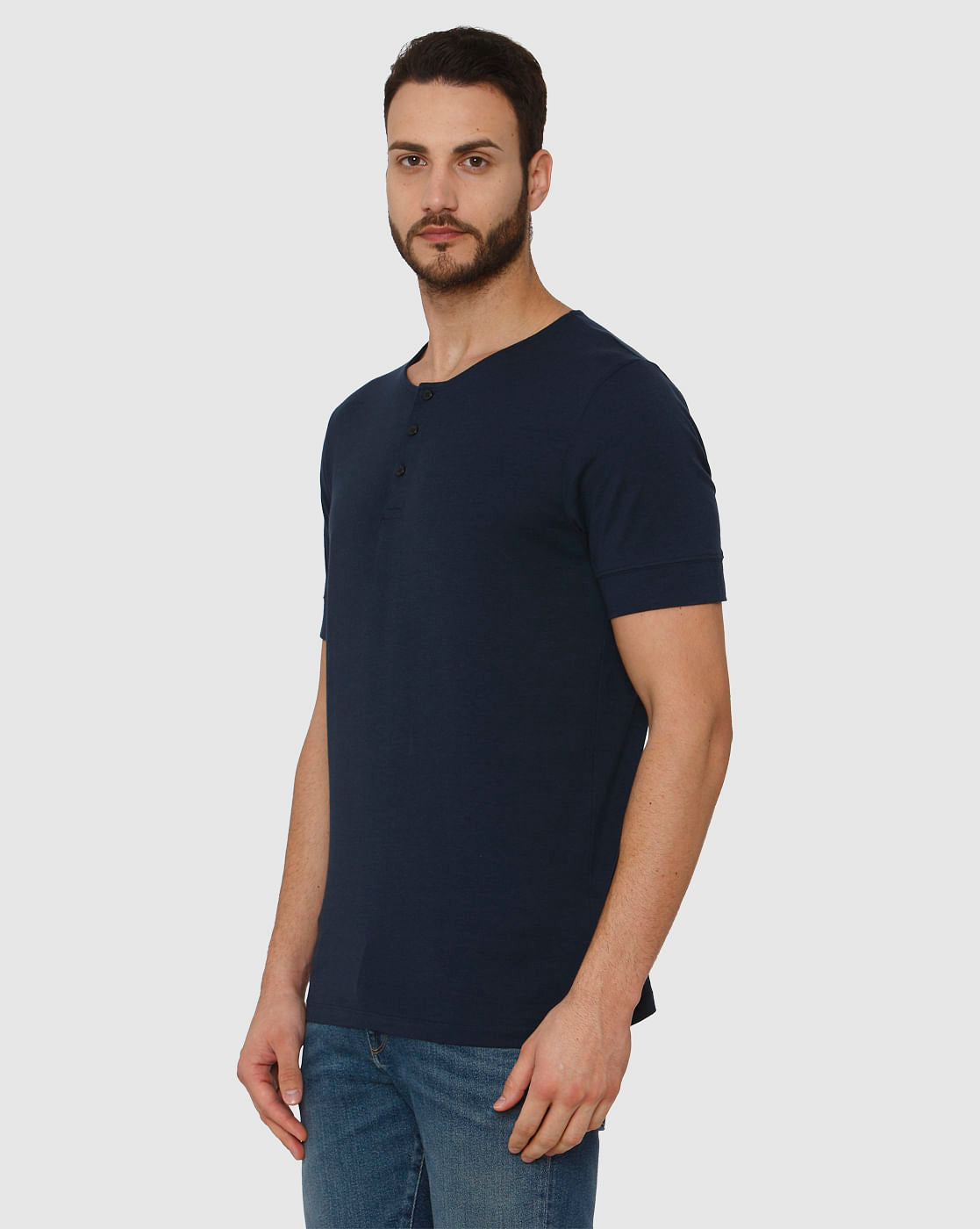 Navy Blue Henley Neck T-Shirt