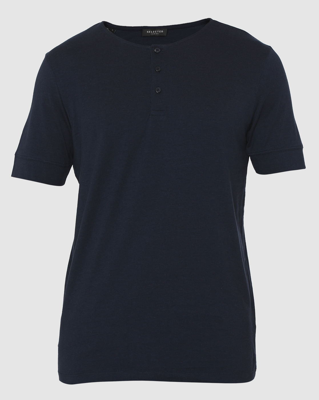 Navy Blue Henley Neck T-Shirt