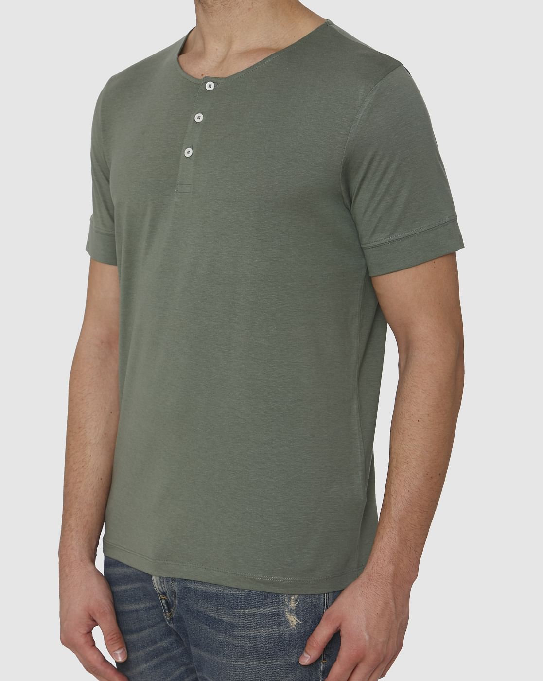 Green Henley Neck T-Shirt