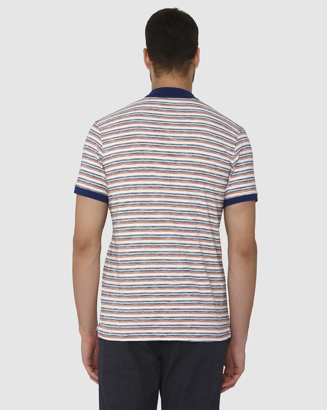 White Striped Contrast Tipping Polo Neck T-Shirt