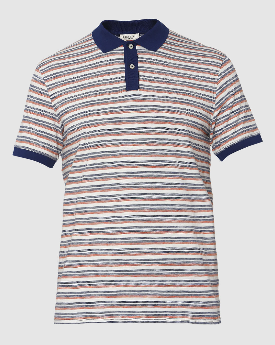 White Striped Contrast Tipping Polo Neck T-Shirt