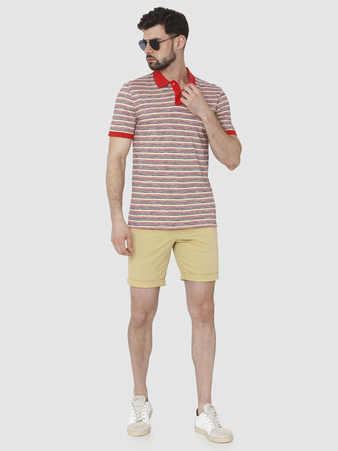 Red Striped Polo Neck T-Shirt