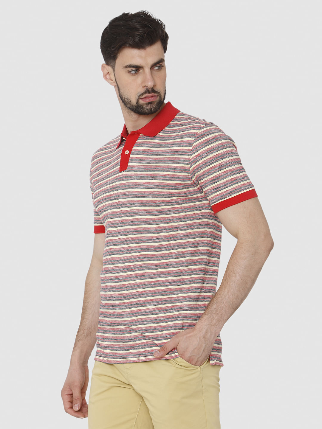 Red Striped Polo Neck T-Shirt
