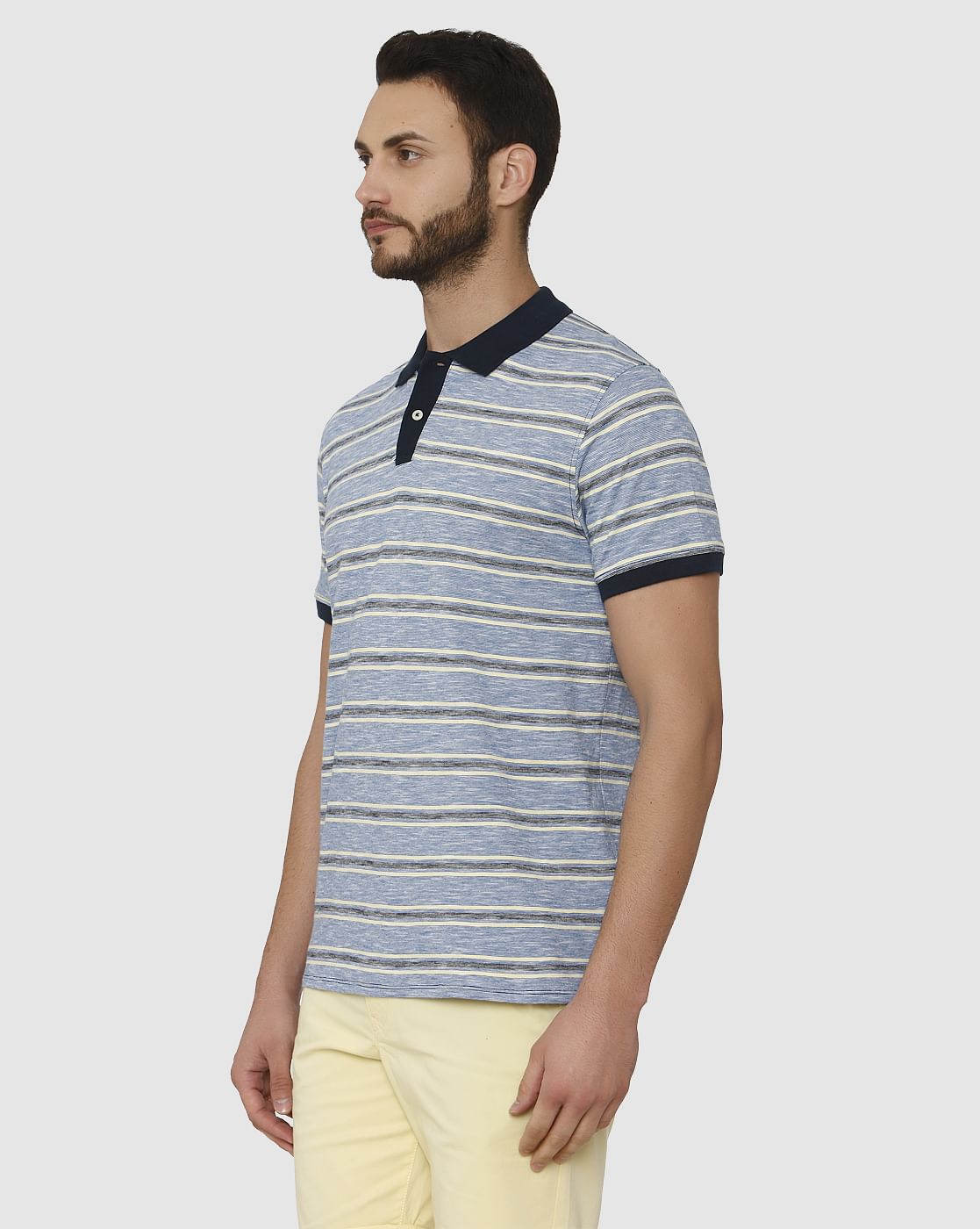 Blue Striped Slim Fit Polo T-Shirt