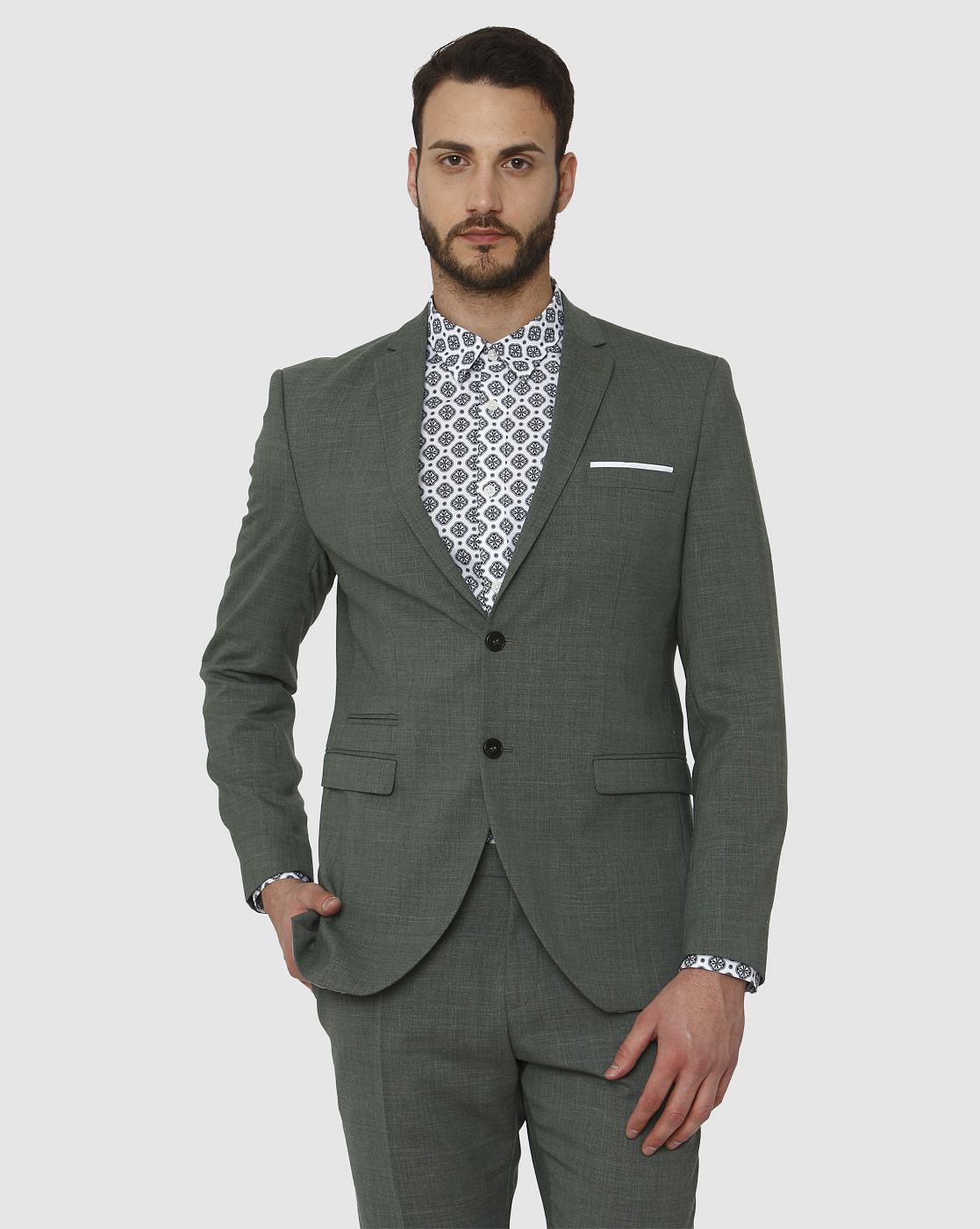 Green Double Button Slim Fit Formal Blazer