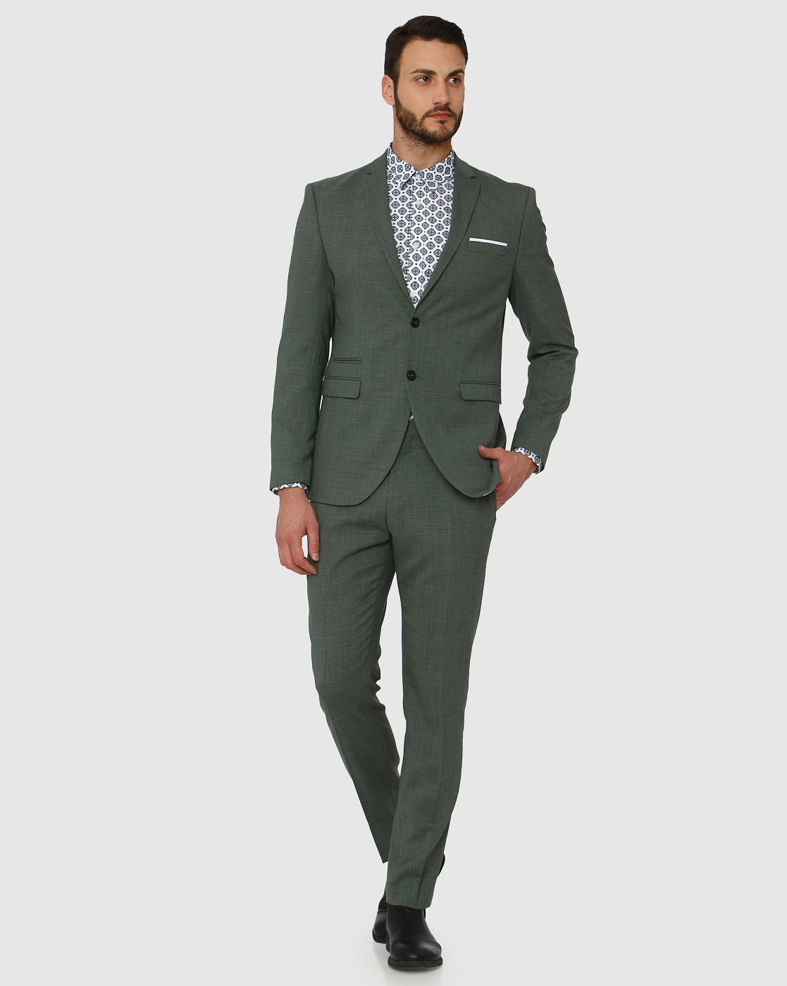 Green Double Button Slim Fit Formal Blazer
