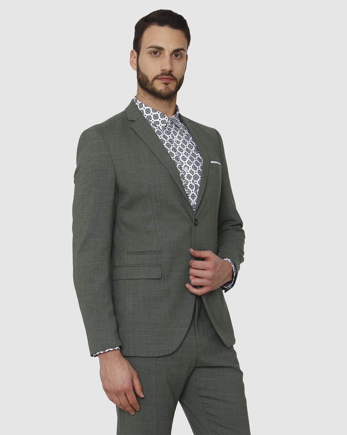 Green Double Button Slim Fit Formal Blazer