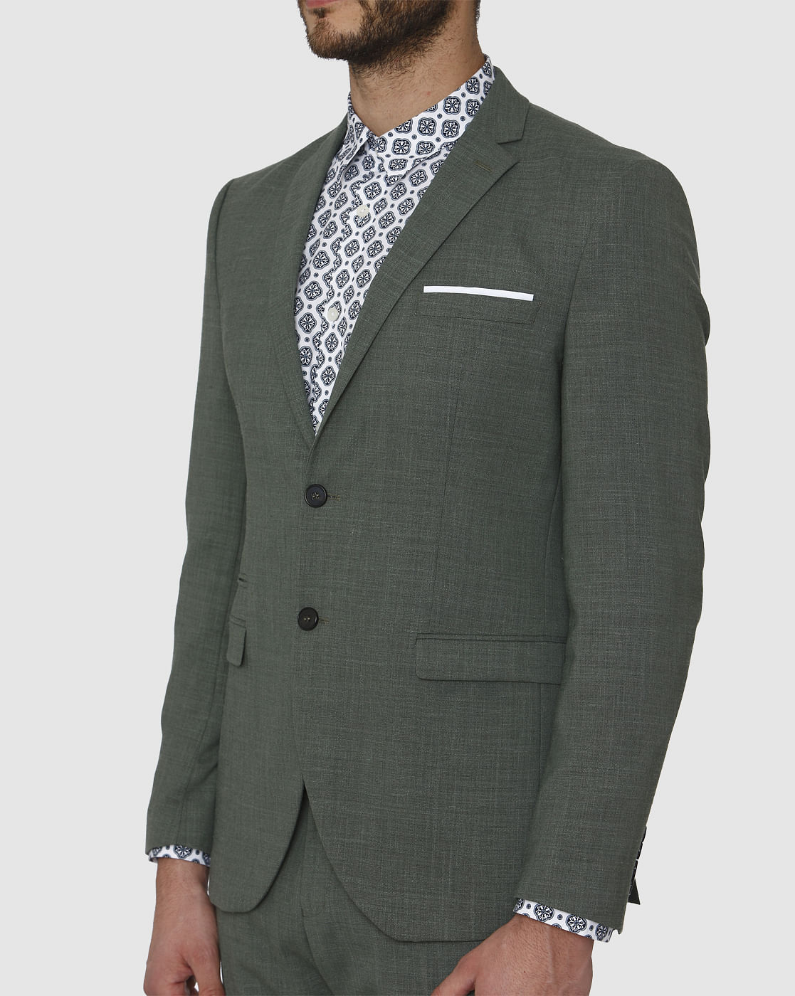 Green Double Button Slim Fit Formal Blazer