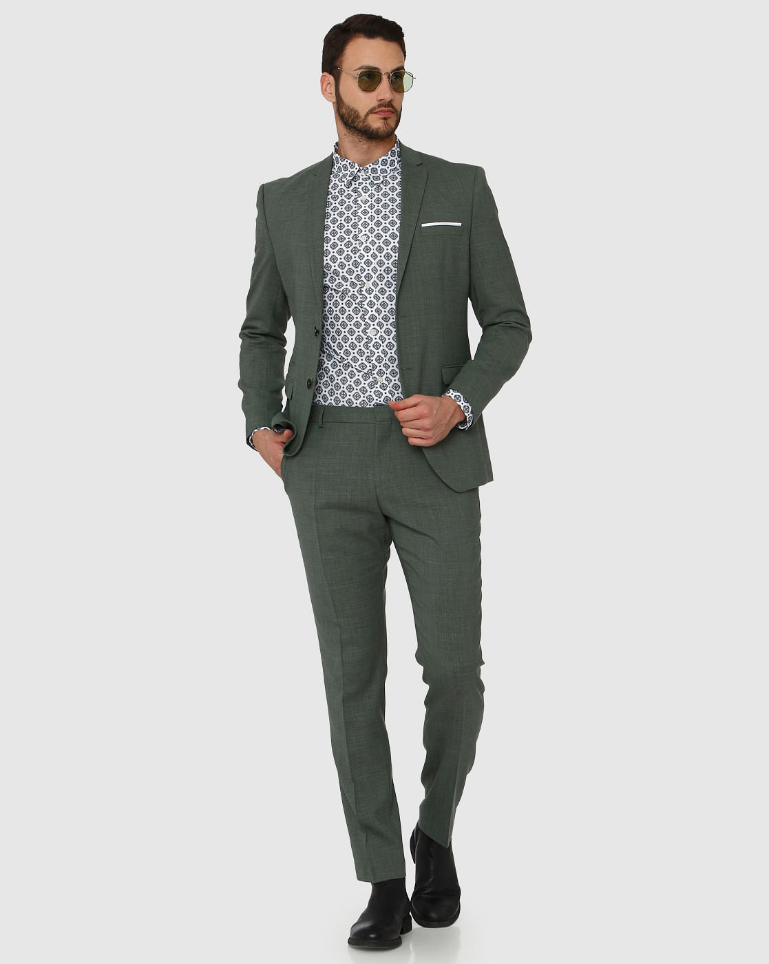 Green Double Button Slim Fit Formal Blazer