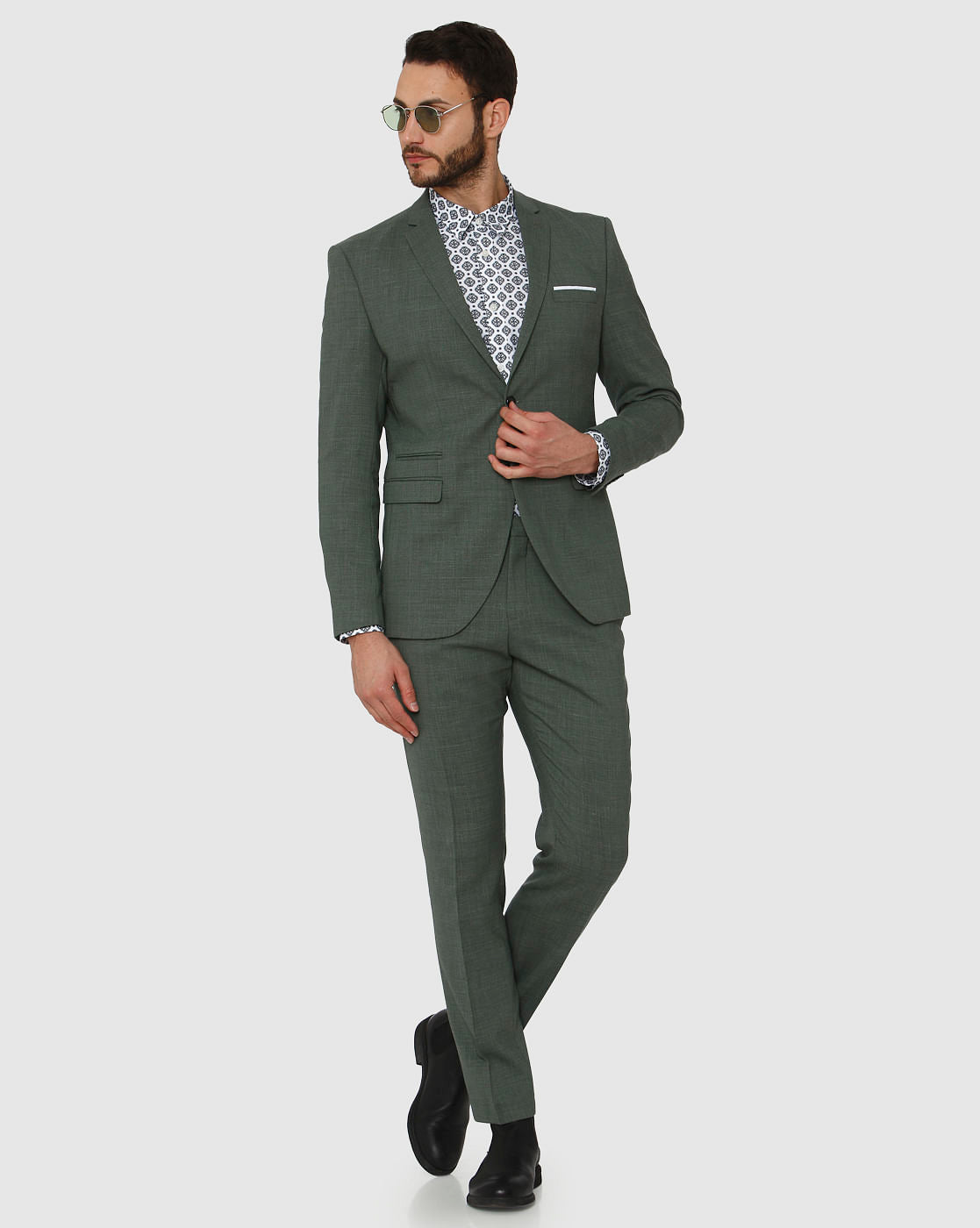 Green Slim Fit Formal Trousers