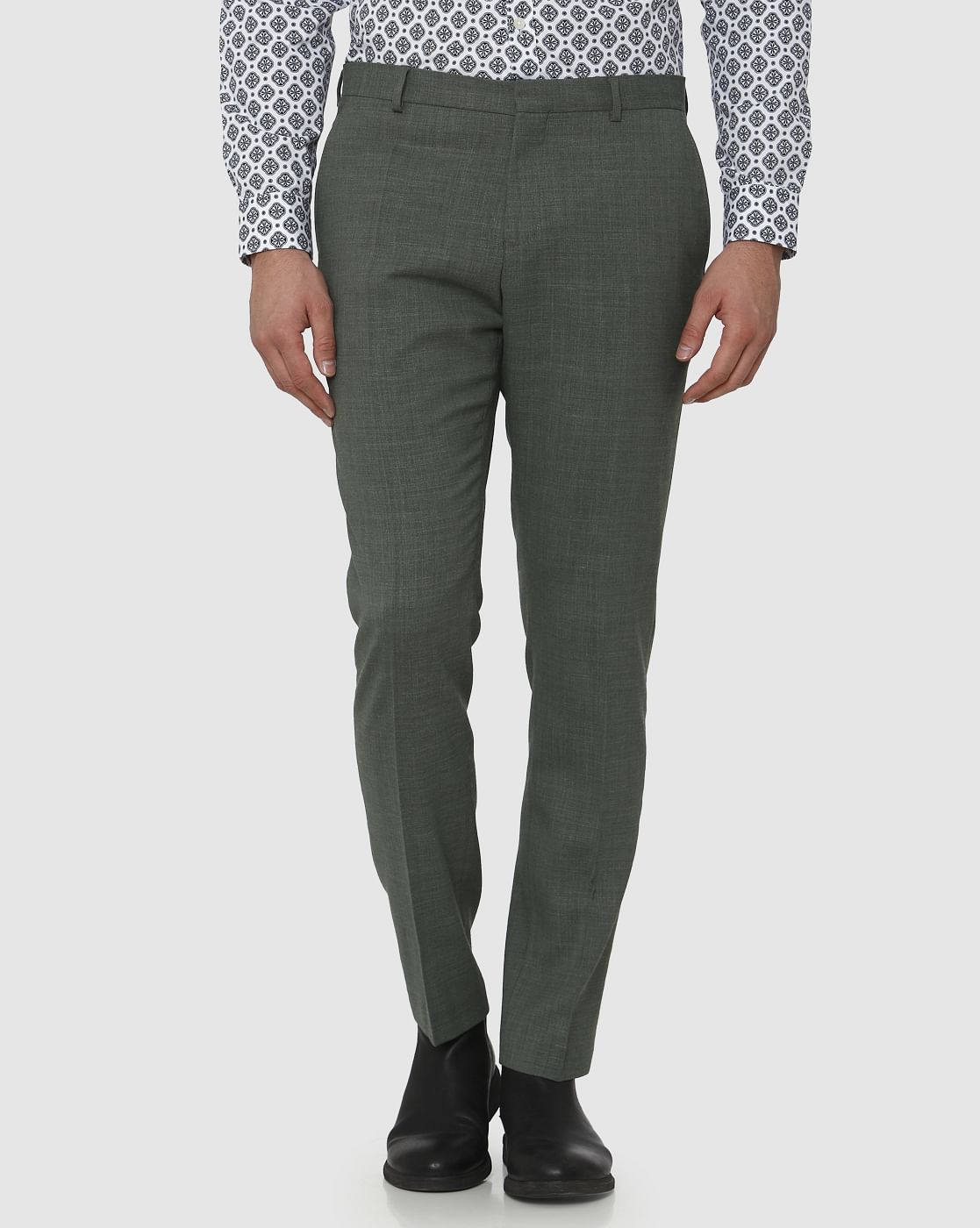 Green Slim Fit Formal Trousers