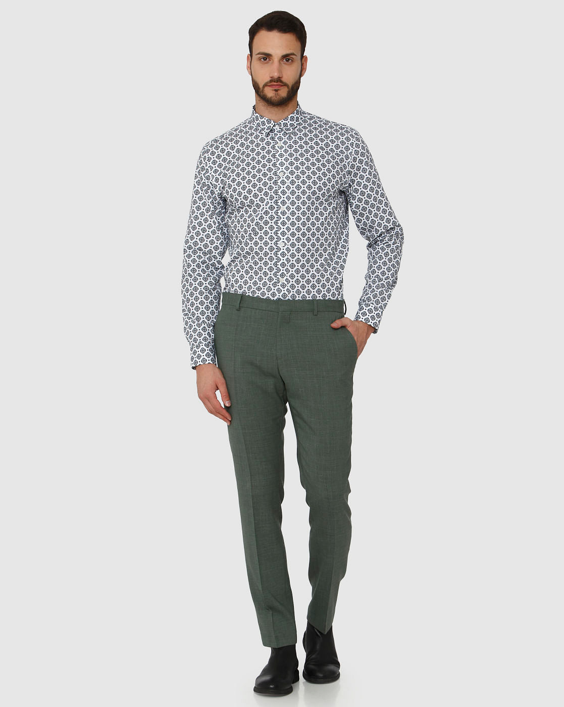 Green Slim Fit Formal Trousers