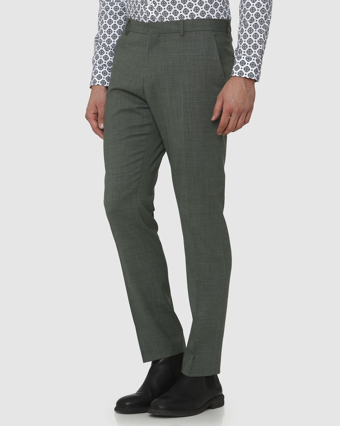 Green Slim Fit Formal Trousers