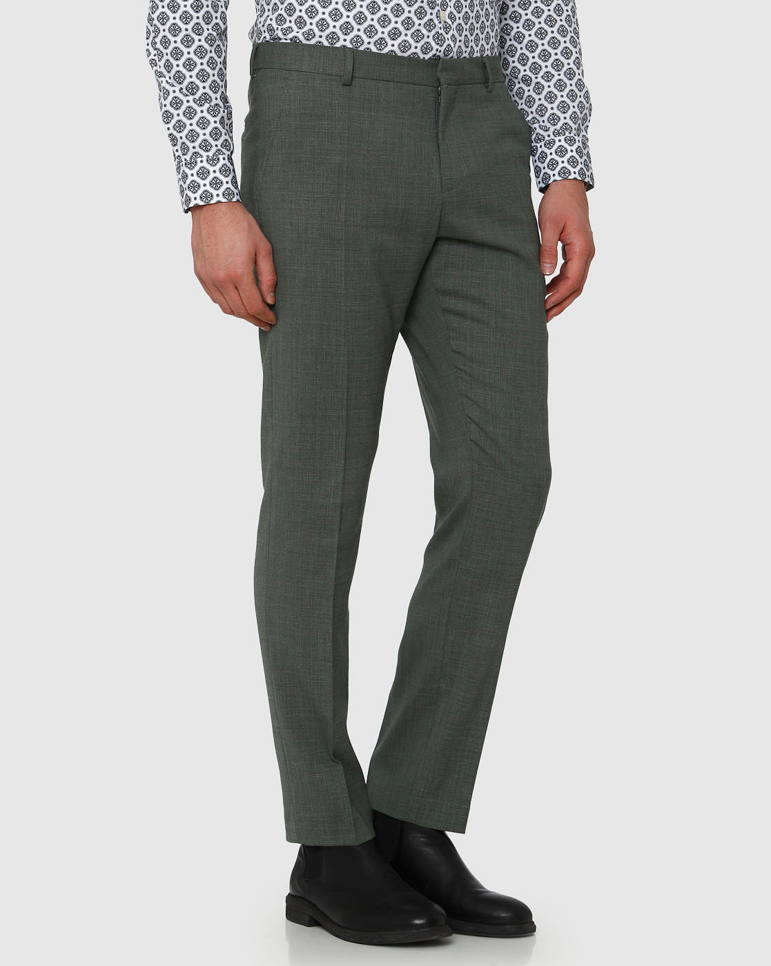 Green Slim Fit Formal Trousers