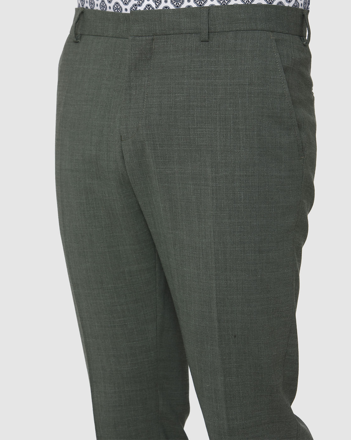 Green Slim Fit Formal Trousers