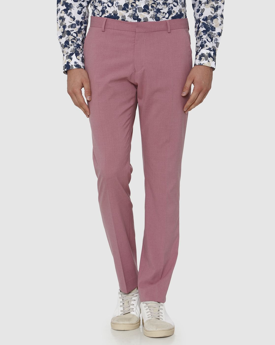 Pink Slim Fit Formal Trousers