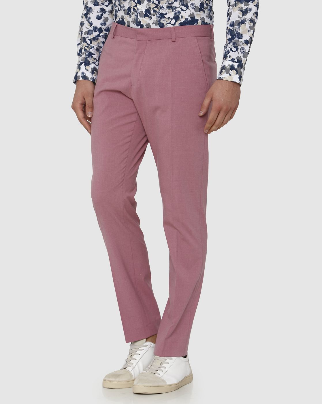 Pink Slim Fit Formal Trousers