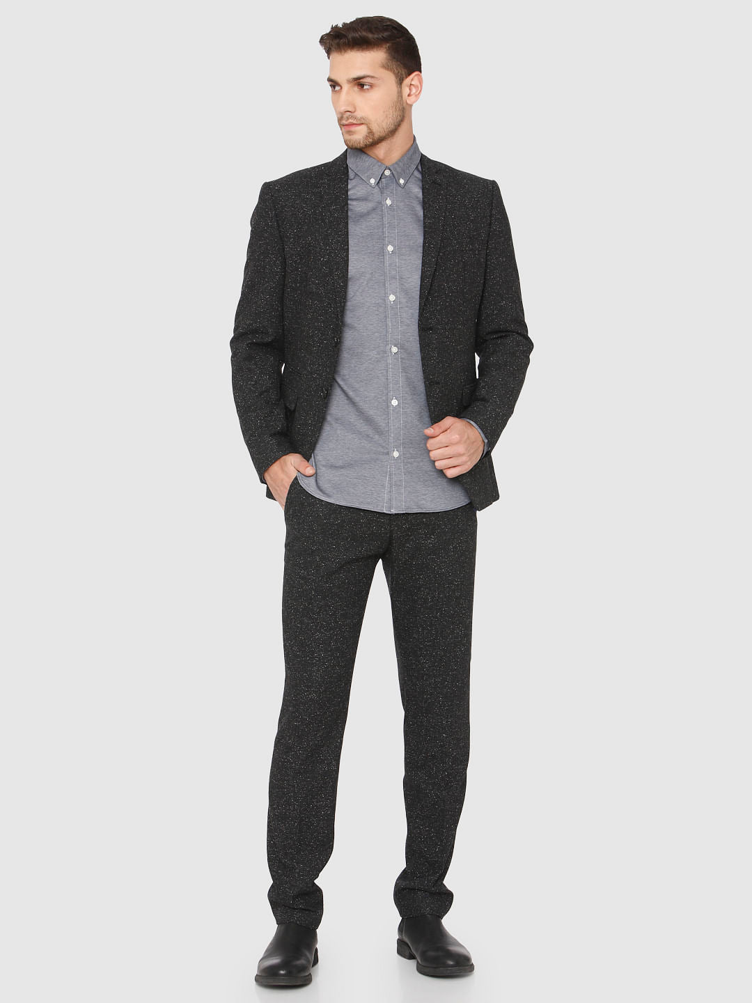 Grey Slim Fit Full Sleeves Shirt