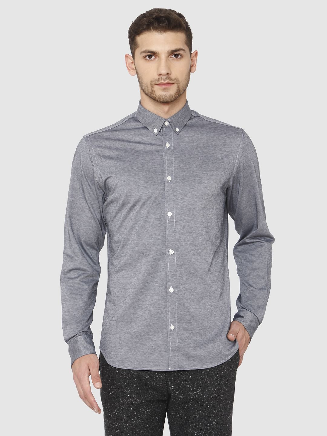 Grey Slim Fit Full Sleeves Shirt