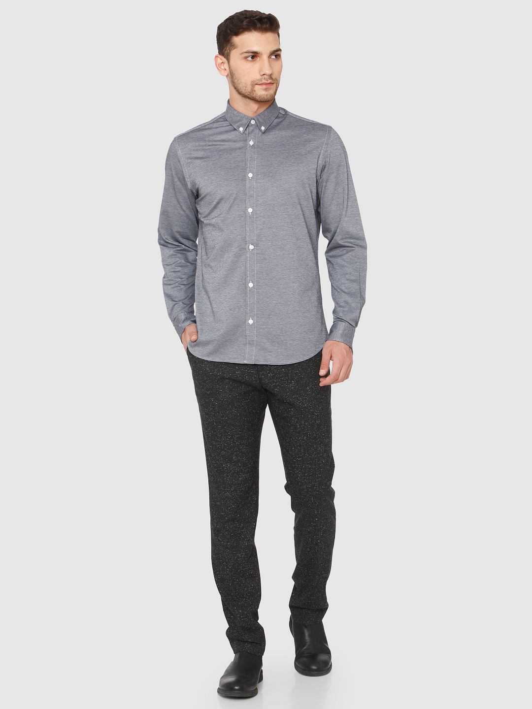 Grey Slim Fit Full Sleeves Shirt
