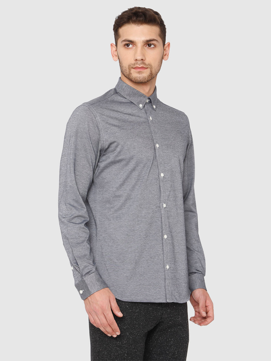 Grey Slim Fit Full Sleeves Shirt