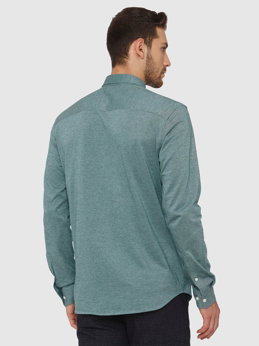 Green Self Design Full Sleeves Shirt
