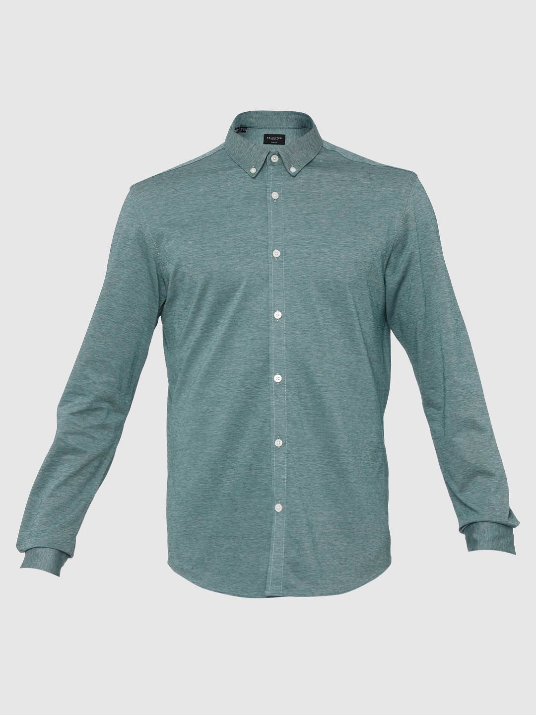 Green Self Design Full Sleeves Shirt