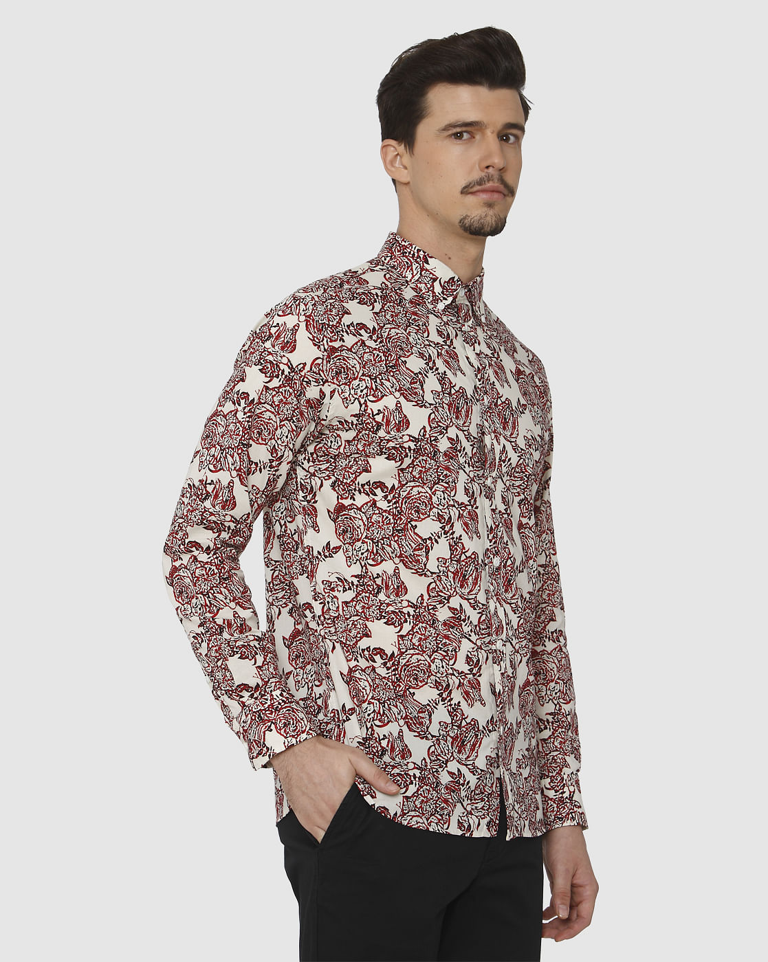 White All Over Floral Print Full Sleeves Shirt