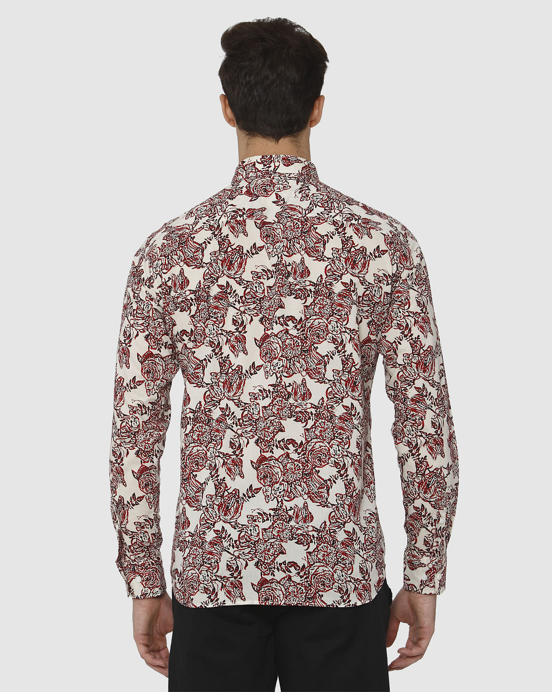 White All Over Floral Print Full Sleeves Shirt