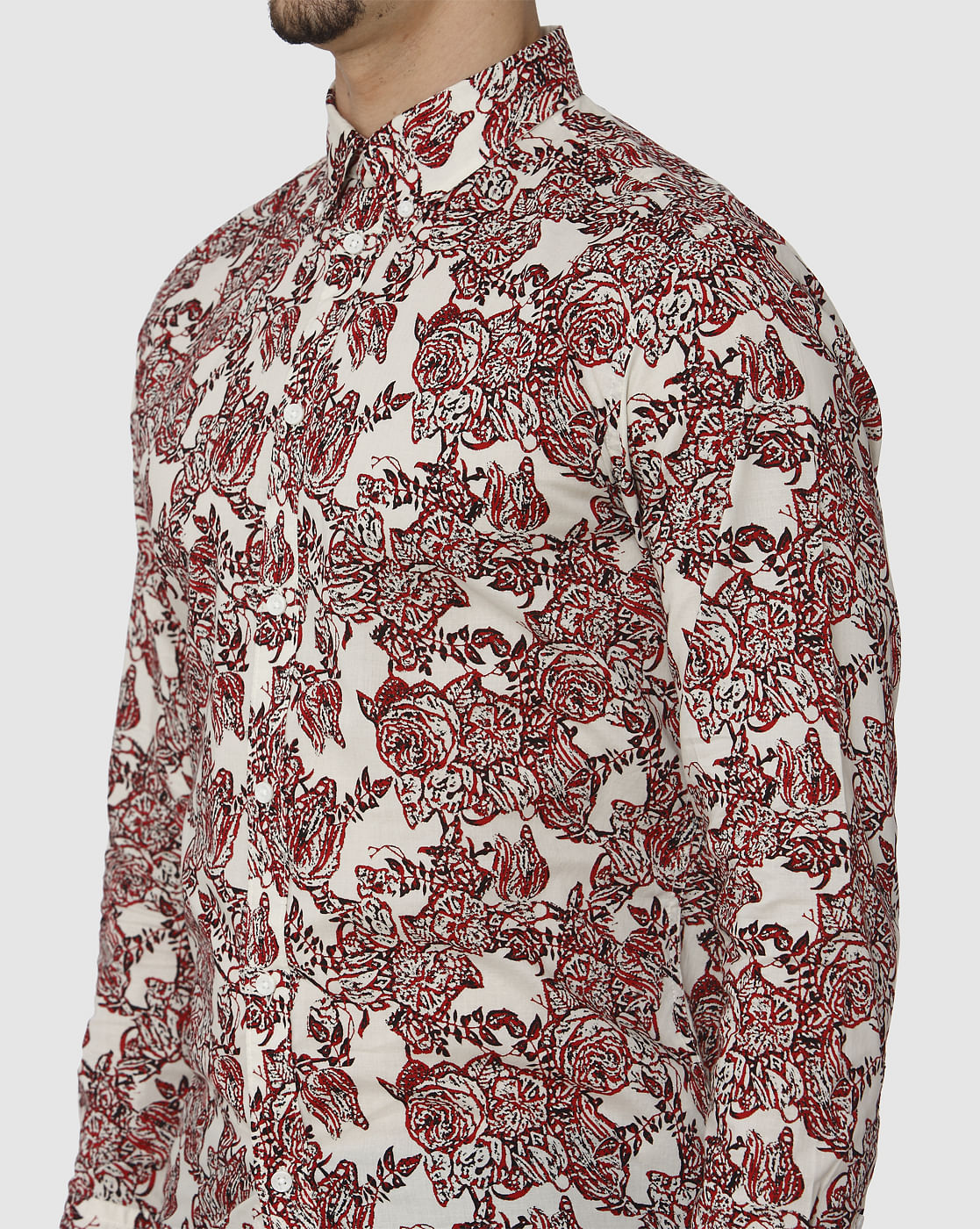 White All Over Floral Print Full Sleeves Shirt