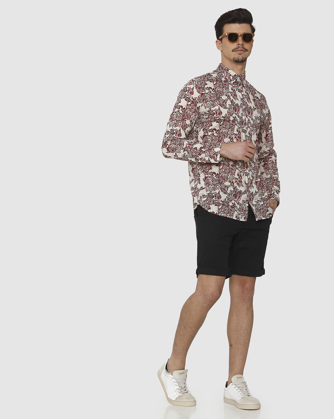 White All Over Floral Print Full Sleeves Shirt