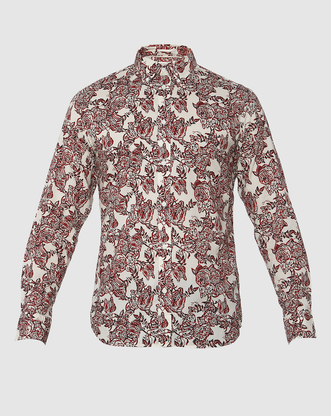 White All Over Floral Print Full Sleeves Shirt