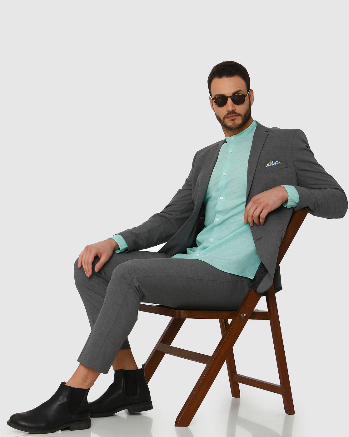 Green Faded Regular Fit Full Sleeves Shirt