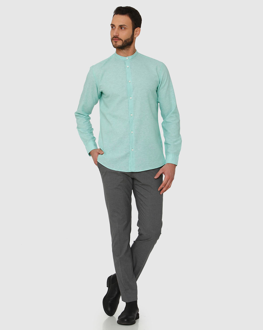 Green Faded Regular Fit Full Sleeves Shirt