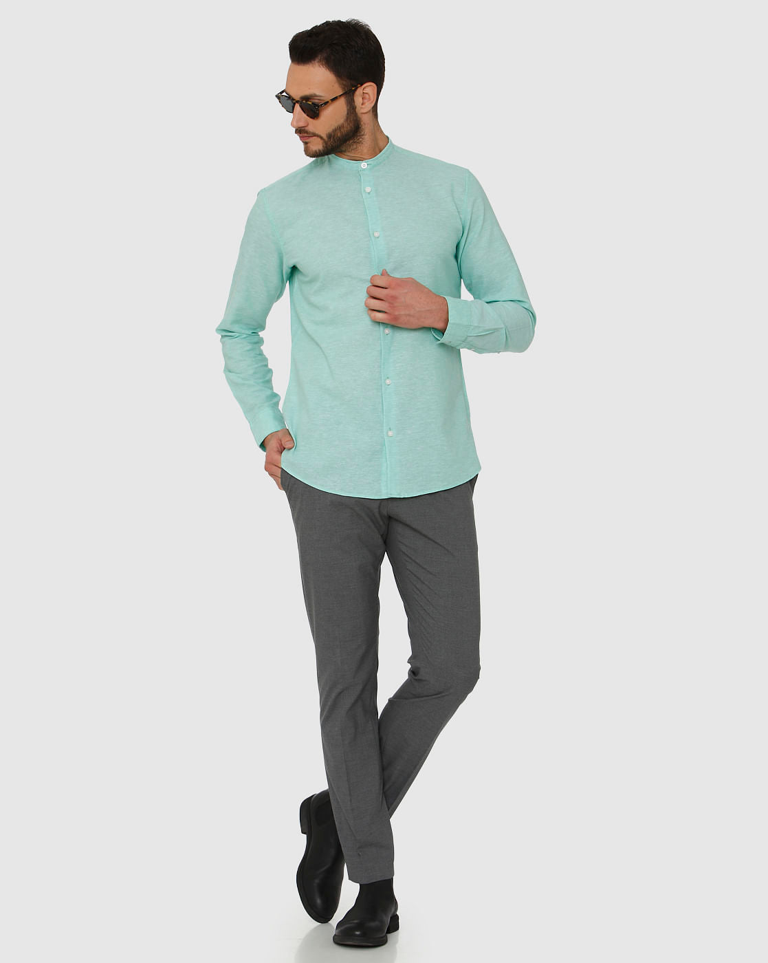 Green Faded Regular Fit Full Sleeves Shirt