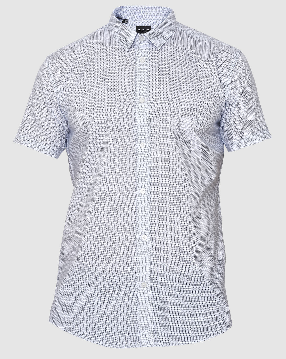 Light Blue Micro Ditsy Print Slim Fit Short Sleeves Shirt