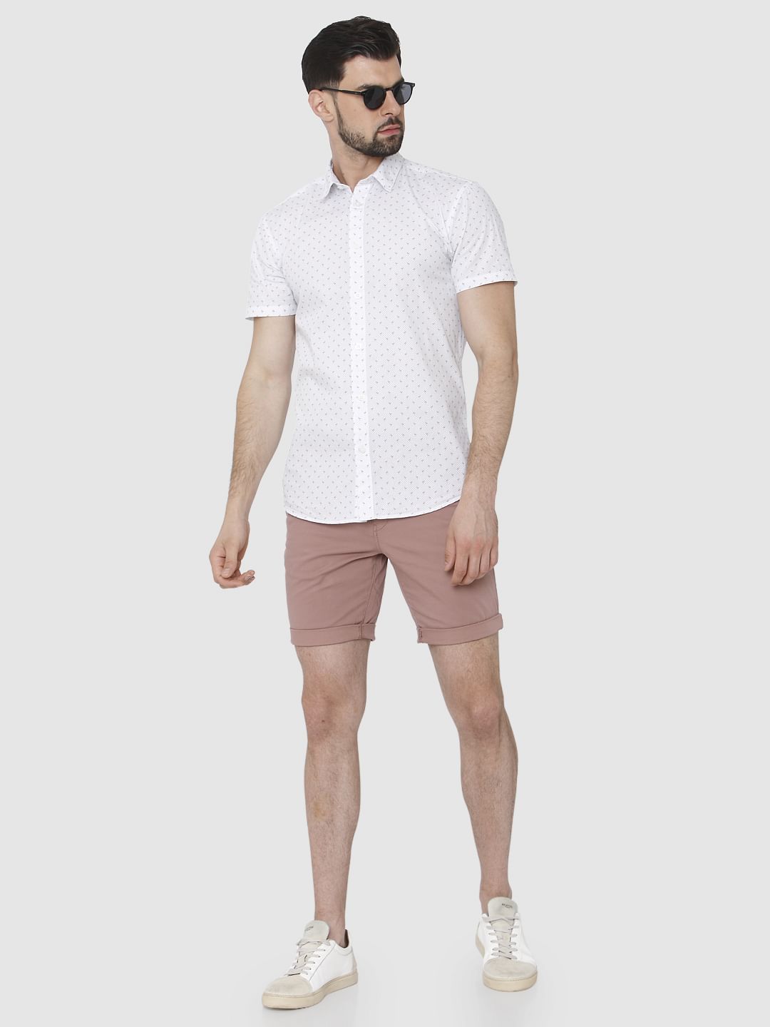 White Printed Short Sleeves Shirt