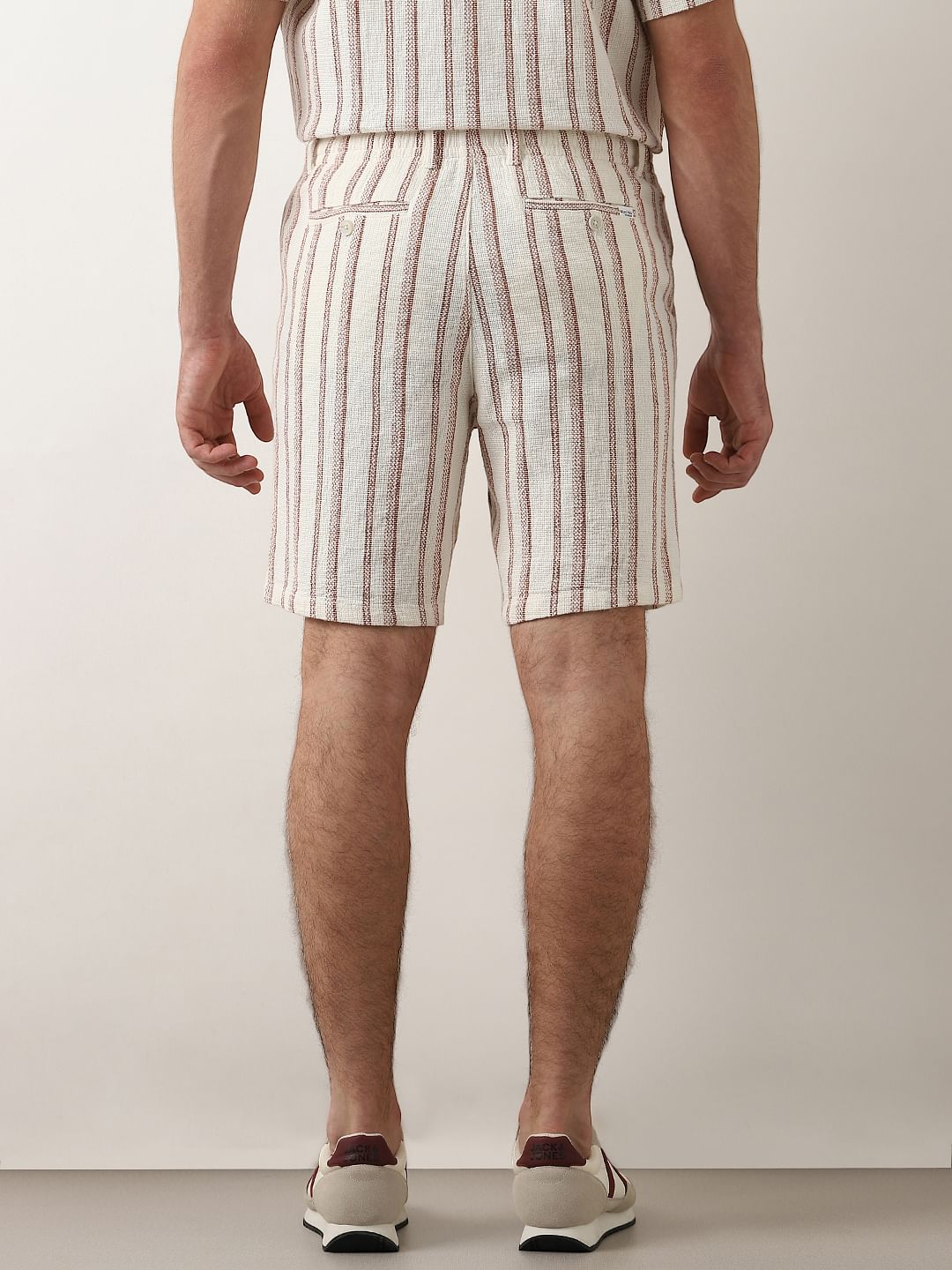 Beige Striped Co-Ord Set Shorts