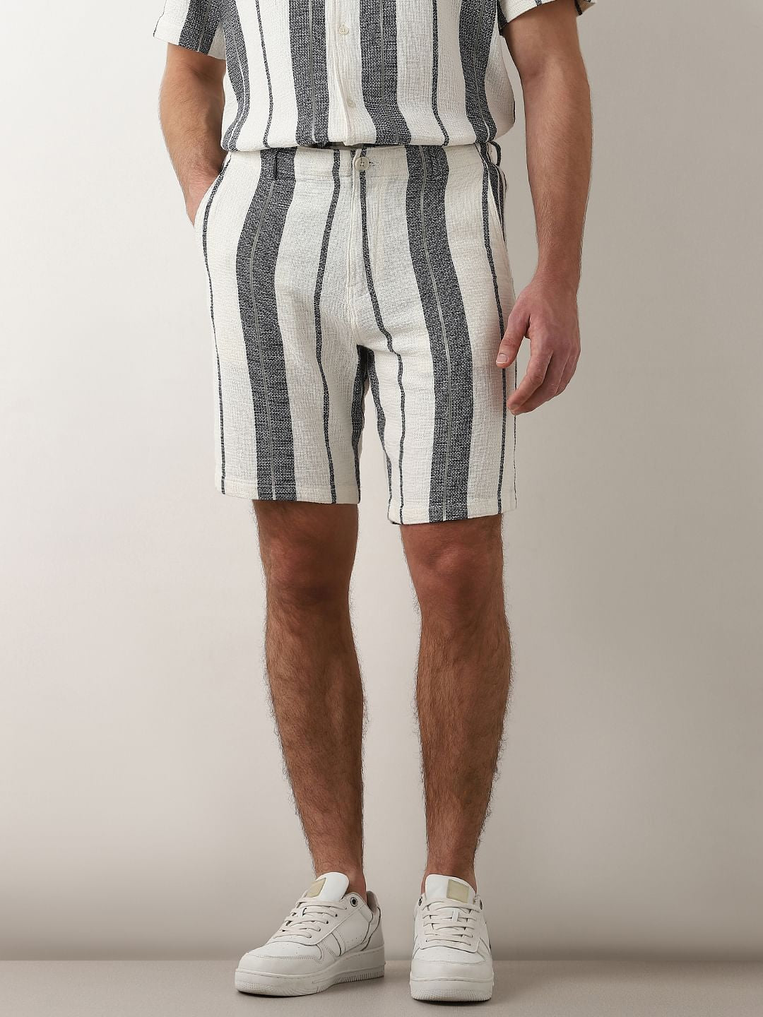 White Striped Co-Ord Set Shorts