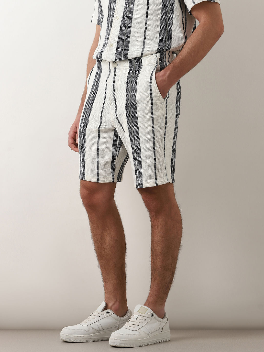 White Striped Co-Ord Set Shorts