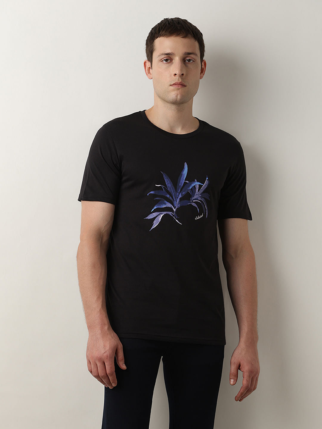 Black Printed Crew Neck T-Shirt