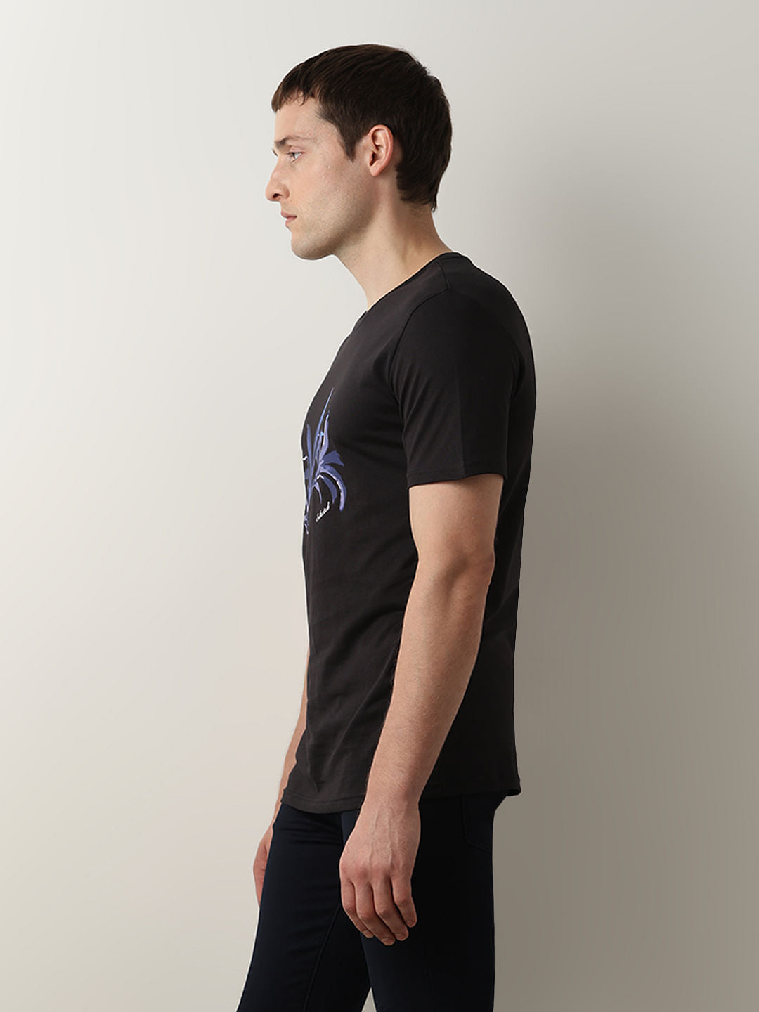 Black Printed Crew Neck T-Shirt